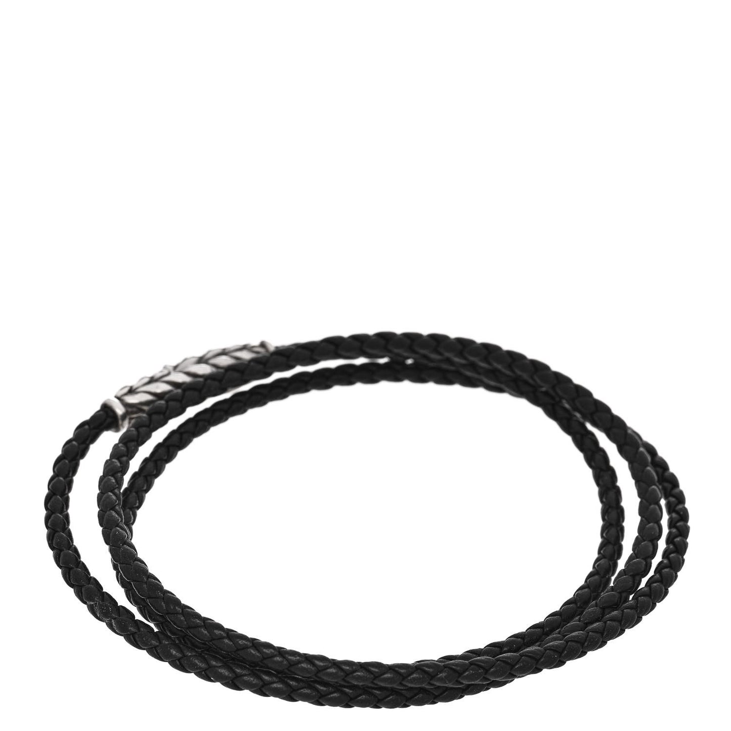 Sterling Silver Leather Mens Chevron Triple-Wrap Bracelet Black