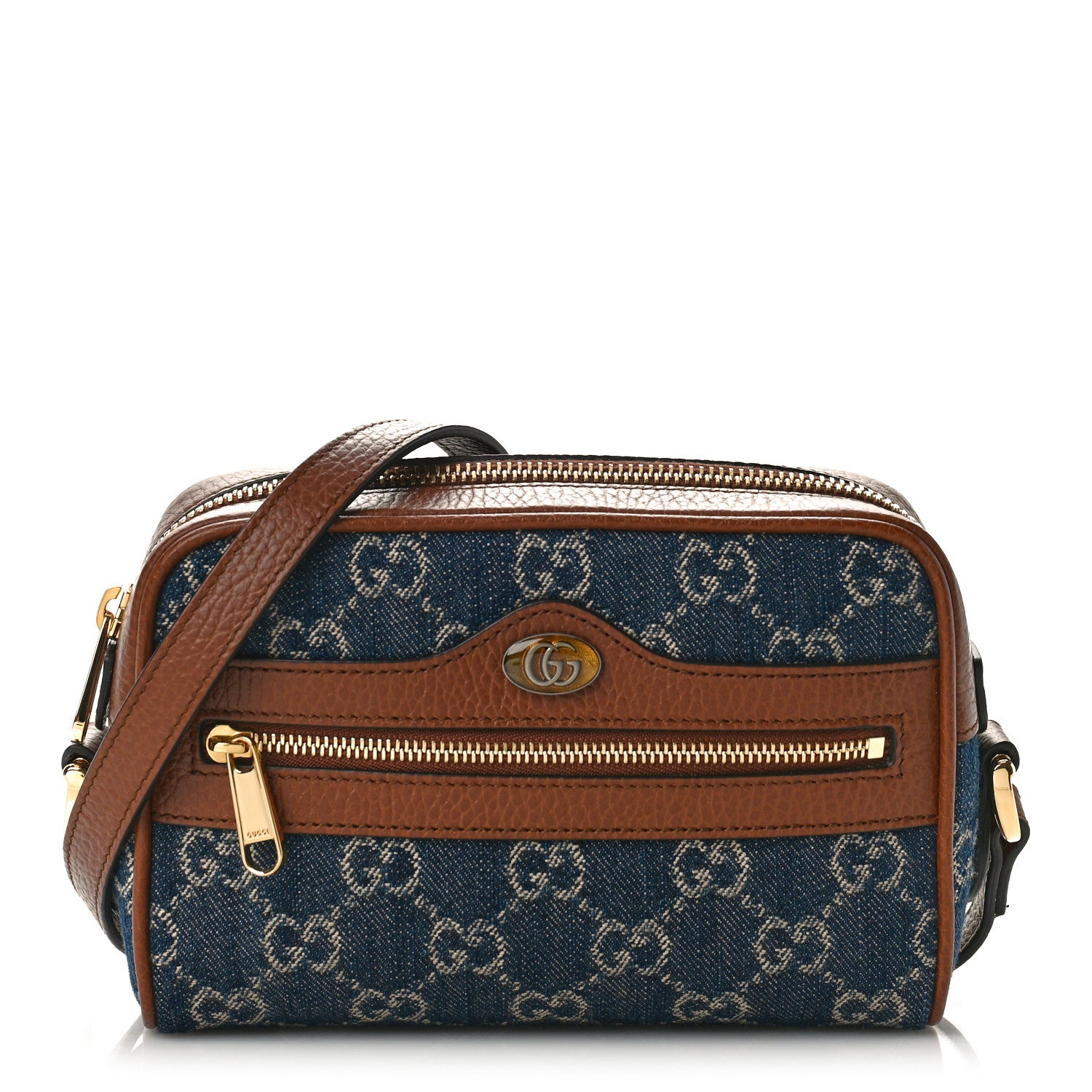 Gucci New Denim GG Monogram Dollar Calfskin Mini Ophidia Shoulder Bag Blue Tea Cuir Epilog 1 of 9