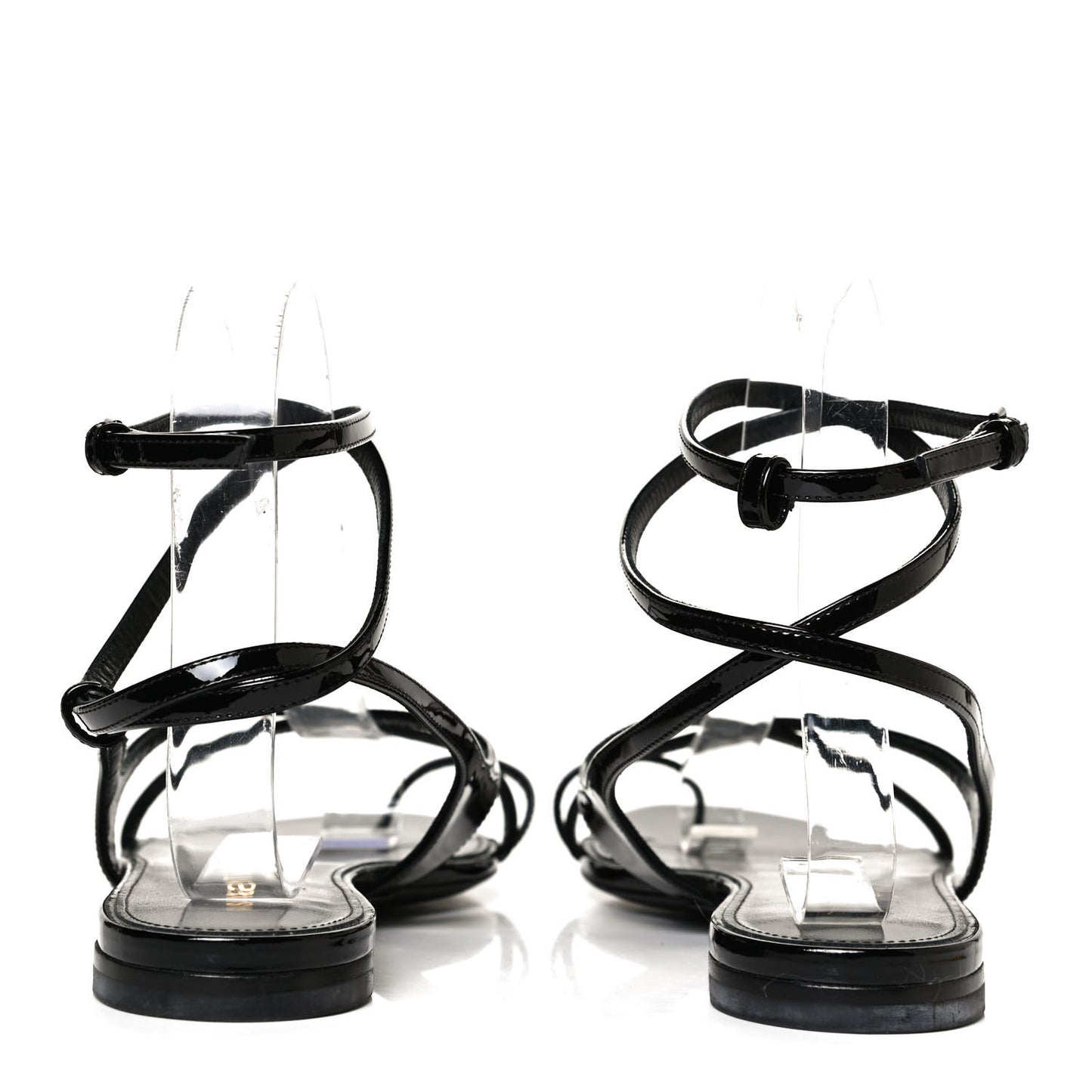 Patent Calfskin Gia Ankle Strap Sandals 38 Black