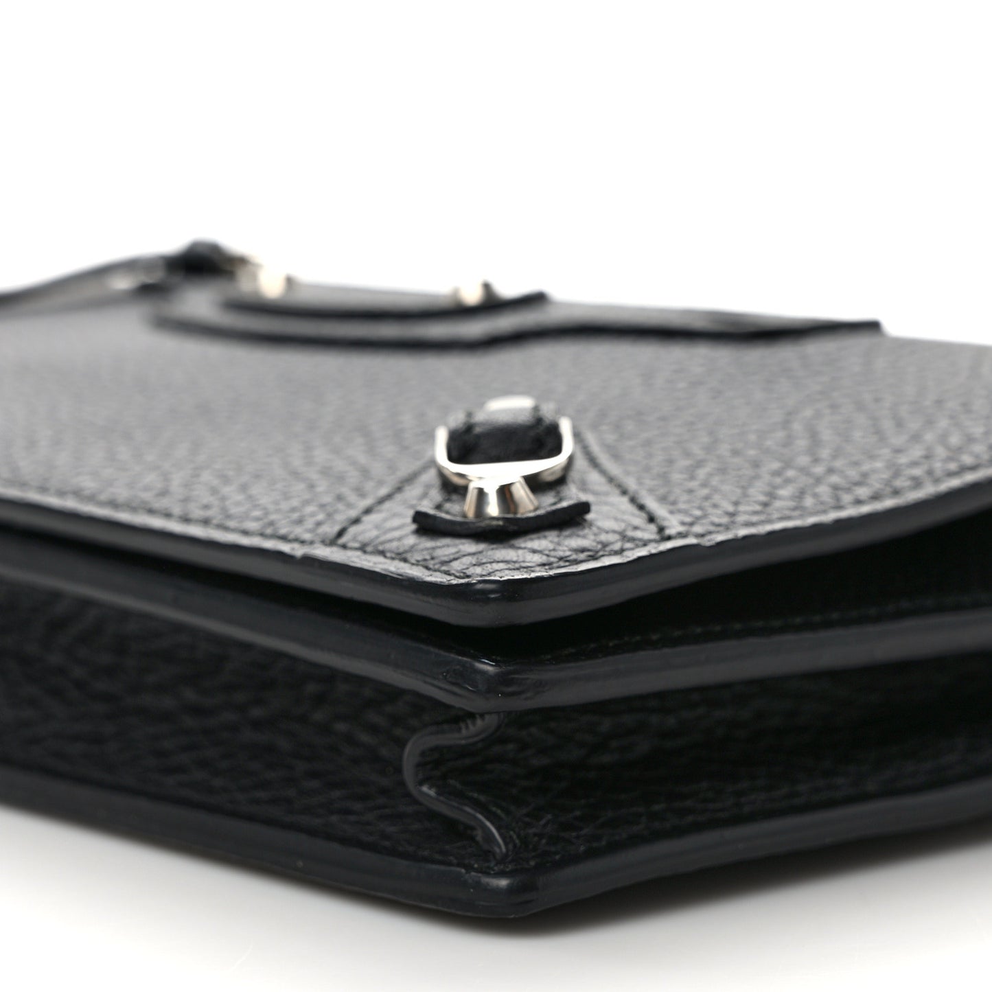 Grained Calfskin Classic Silver Hardware Wallet on Chain Black