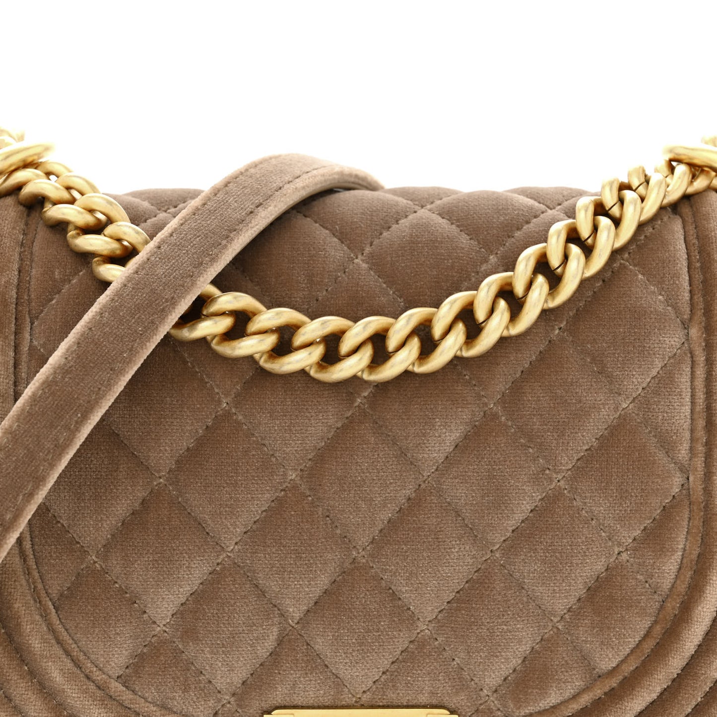Velvet Quilted Small Boy Messenger Bag Beige