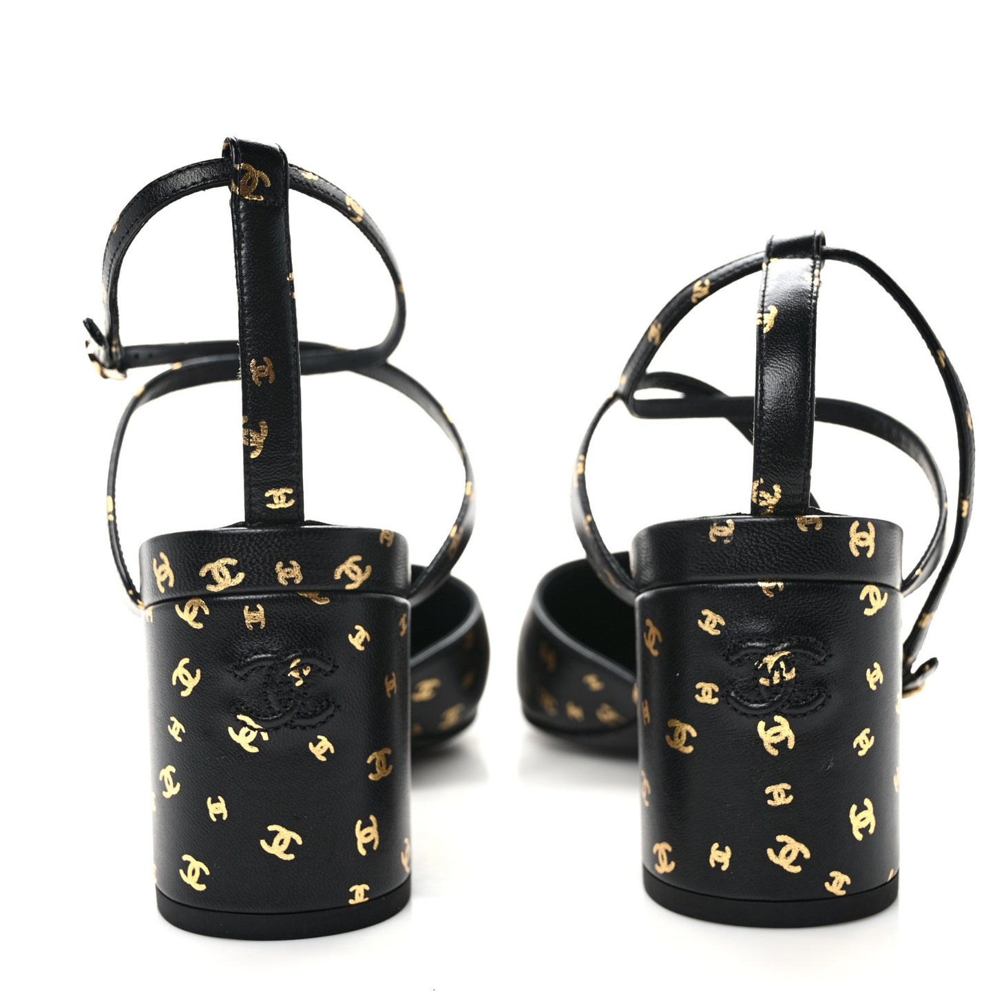 Printed Lambskin Patent Calfskin CC Slingbacks 41 Black Gold