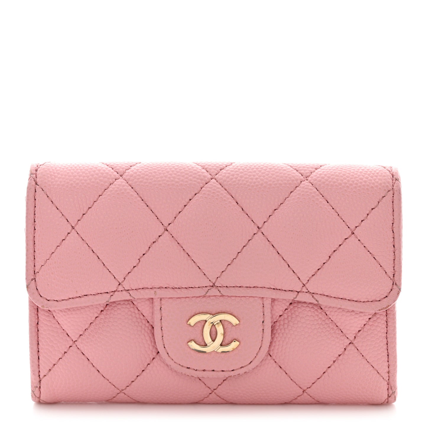 Caviar Quilted Flap Card Holder Wallet Light Pink