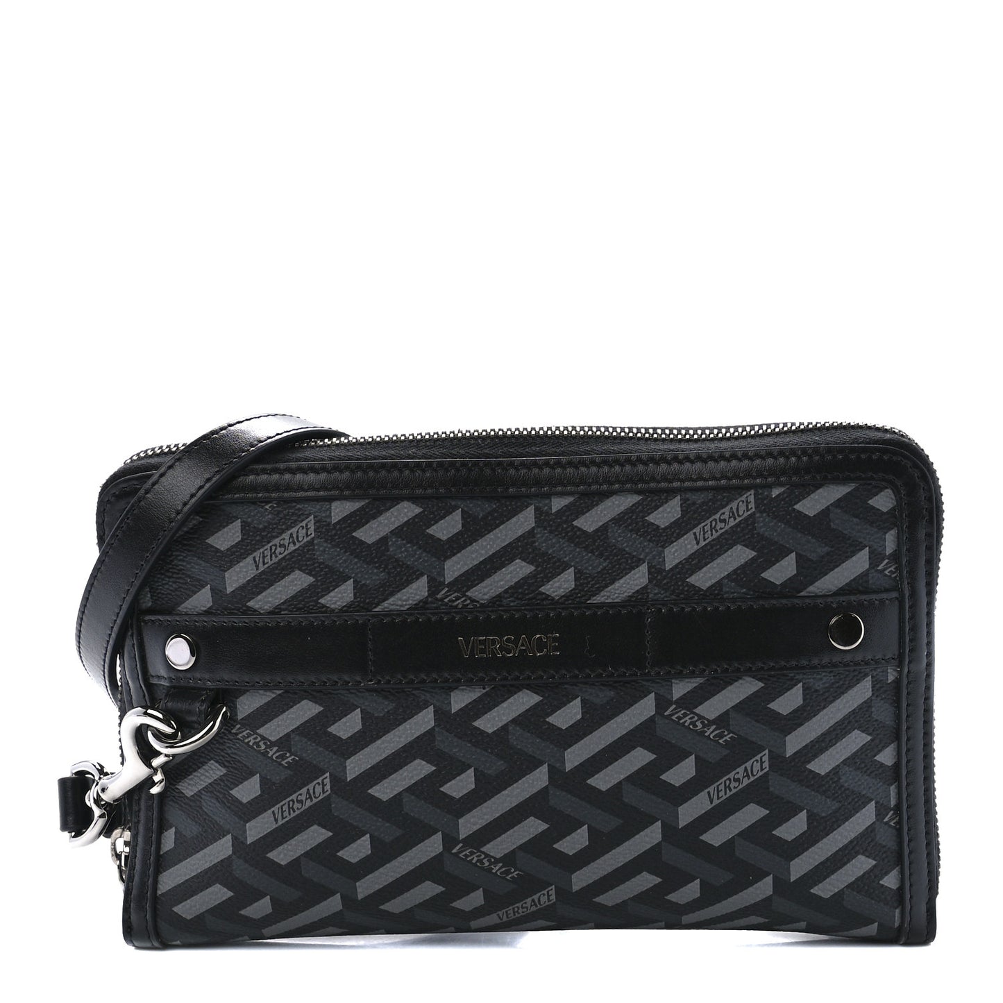 Coated Canvas La Greca Signature Clutch Black Gray