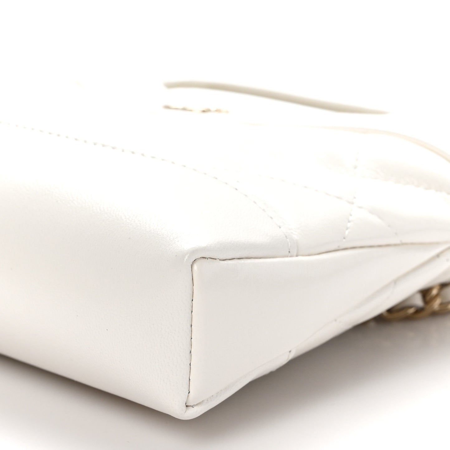 Shiny Crumpled Calfskin Quilted Nano 31 Shopping Bag White