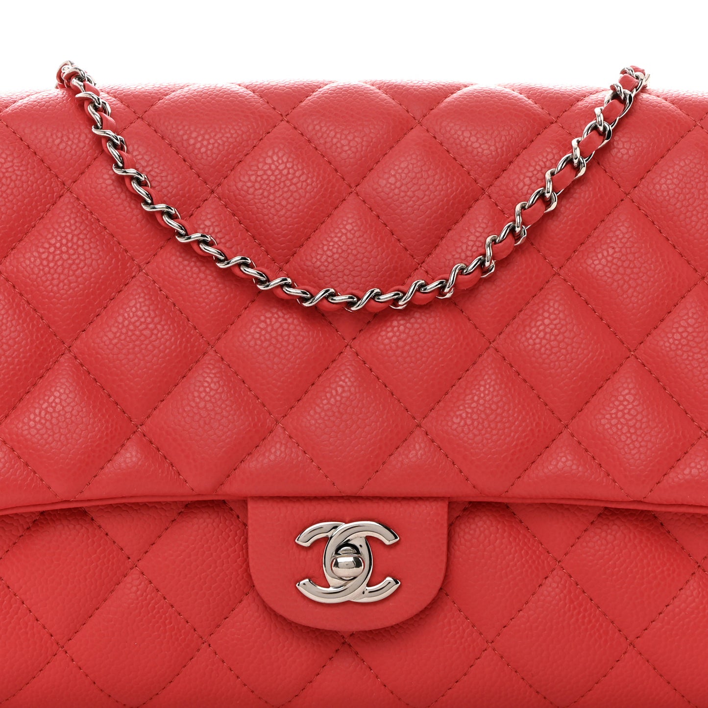 Caviar Quilted Clutch With Chain Flap Coral