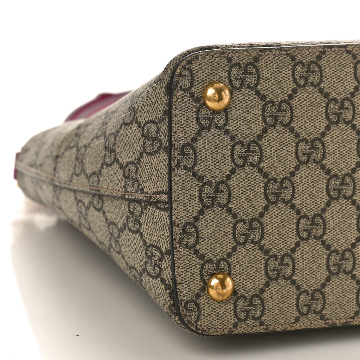 Gucci GG Supreme Monogram Moon Calfskin Small Zip Top Tote Beige Ebony Hibiscus Red New Rosette 9 of 15