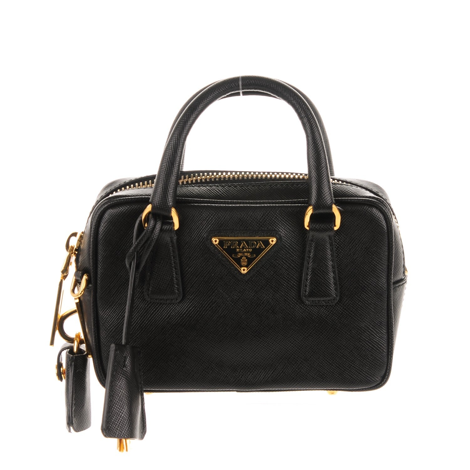 Prada Saffiano Lux Mini Top Handle Crossbody Bag Black 165647