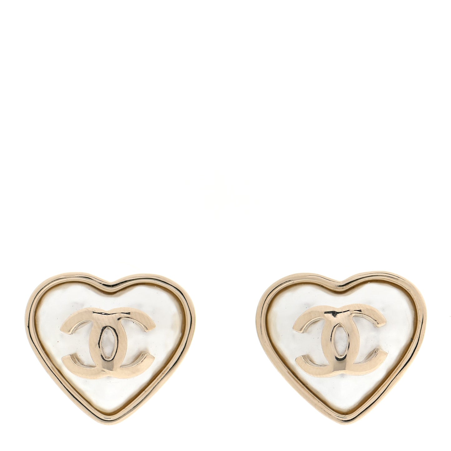 Pearl CC Heart Earrings Gold