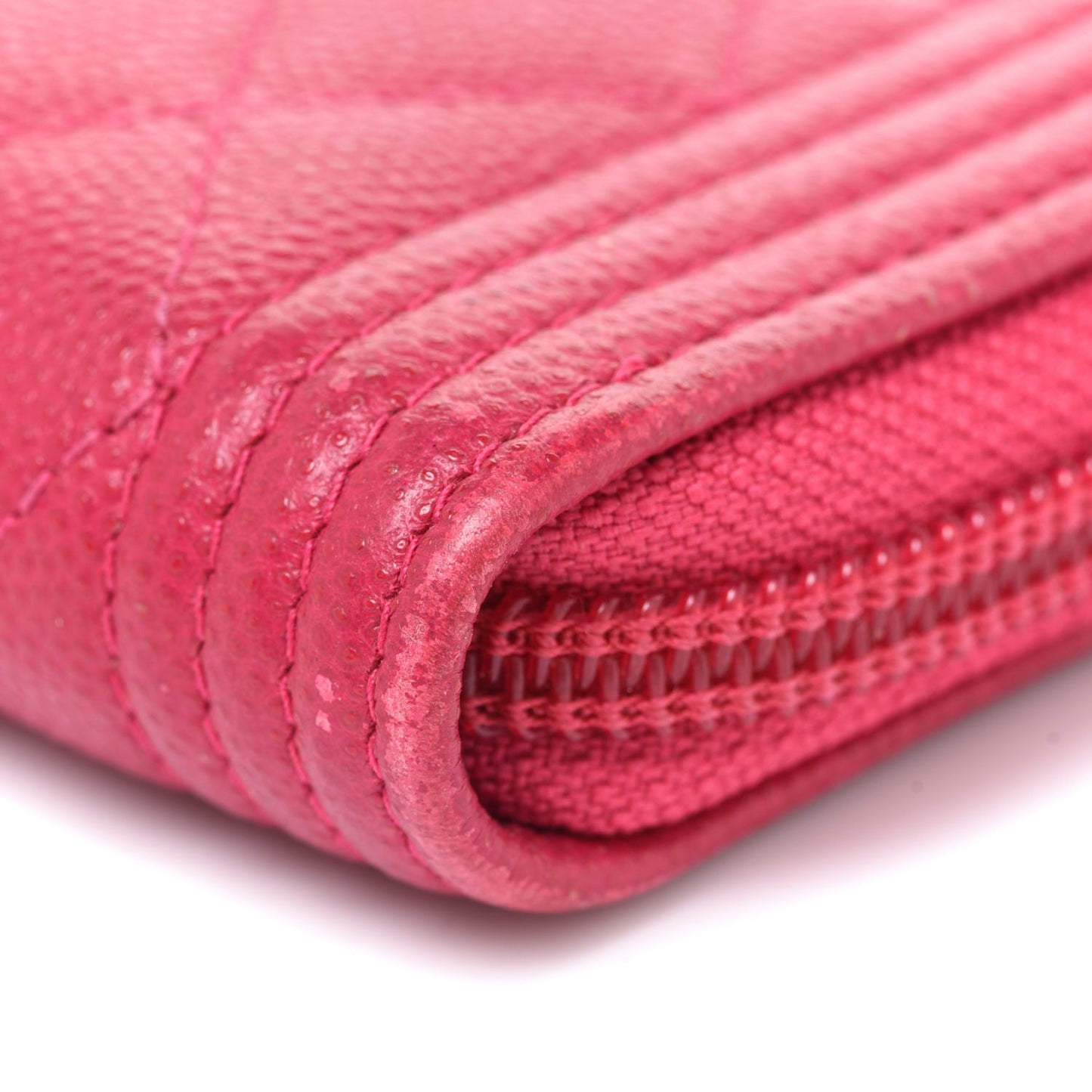 Caviar Quilted Boy Zip Around Coin Purse Wallet Fuchsia