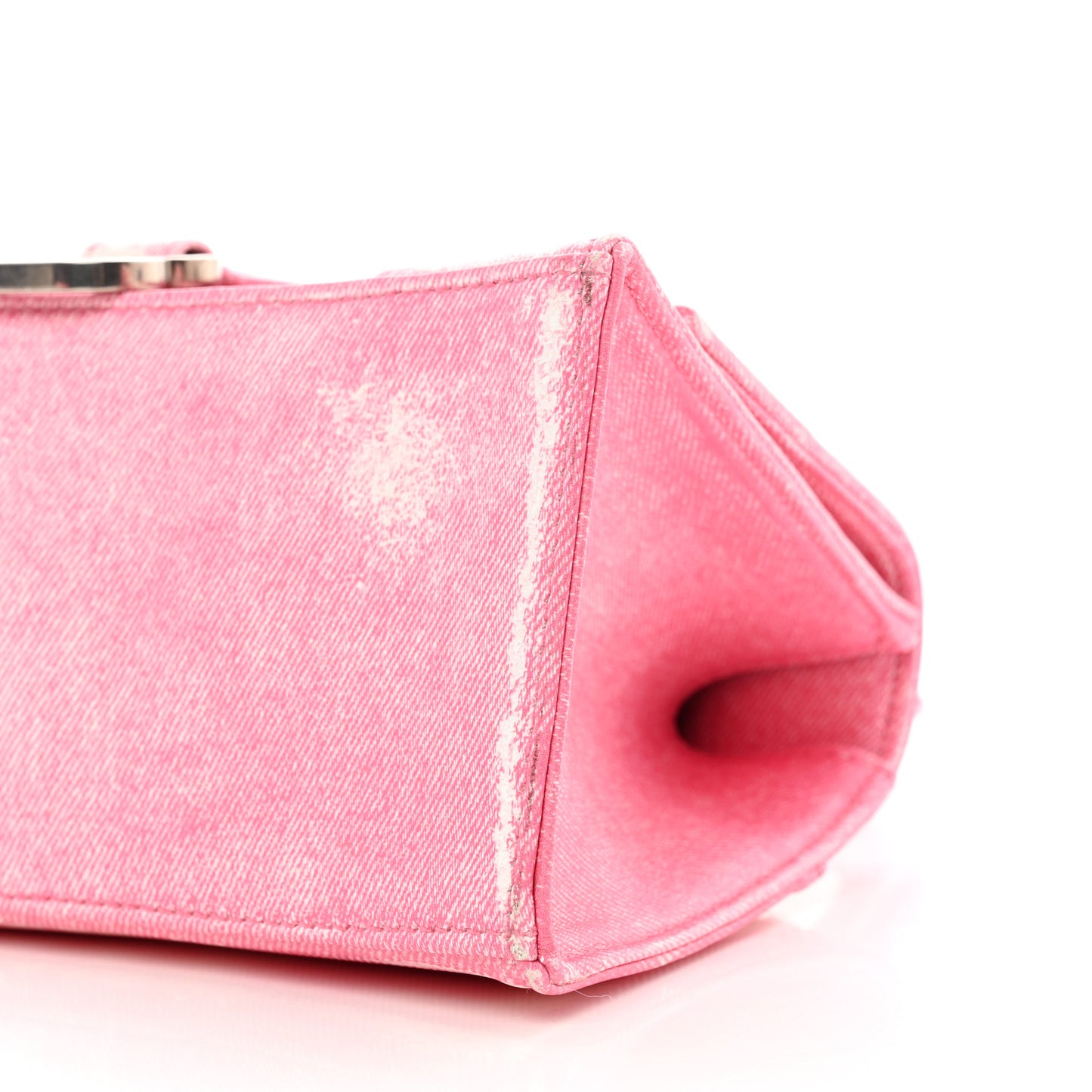 Nappa Denim Printed Small Hourglass Top Handle Bag Denim Pink