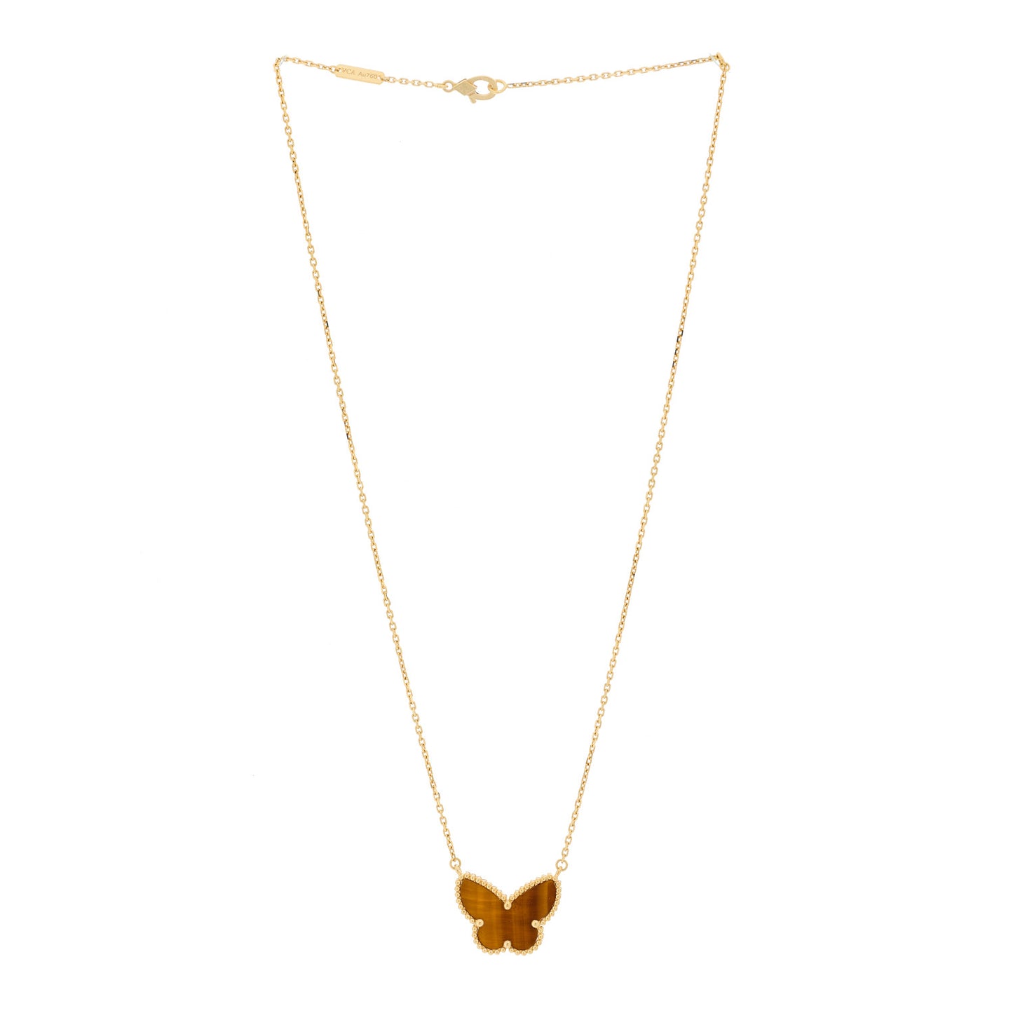 18K Yellow Gold Tiger Eye Lucky Alhambra Butterfly Pendant Necklace