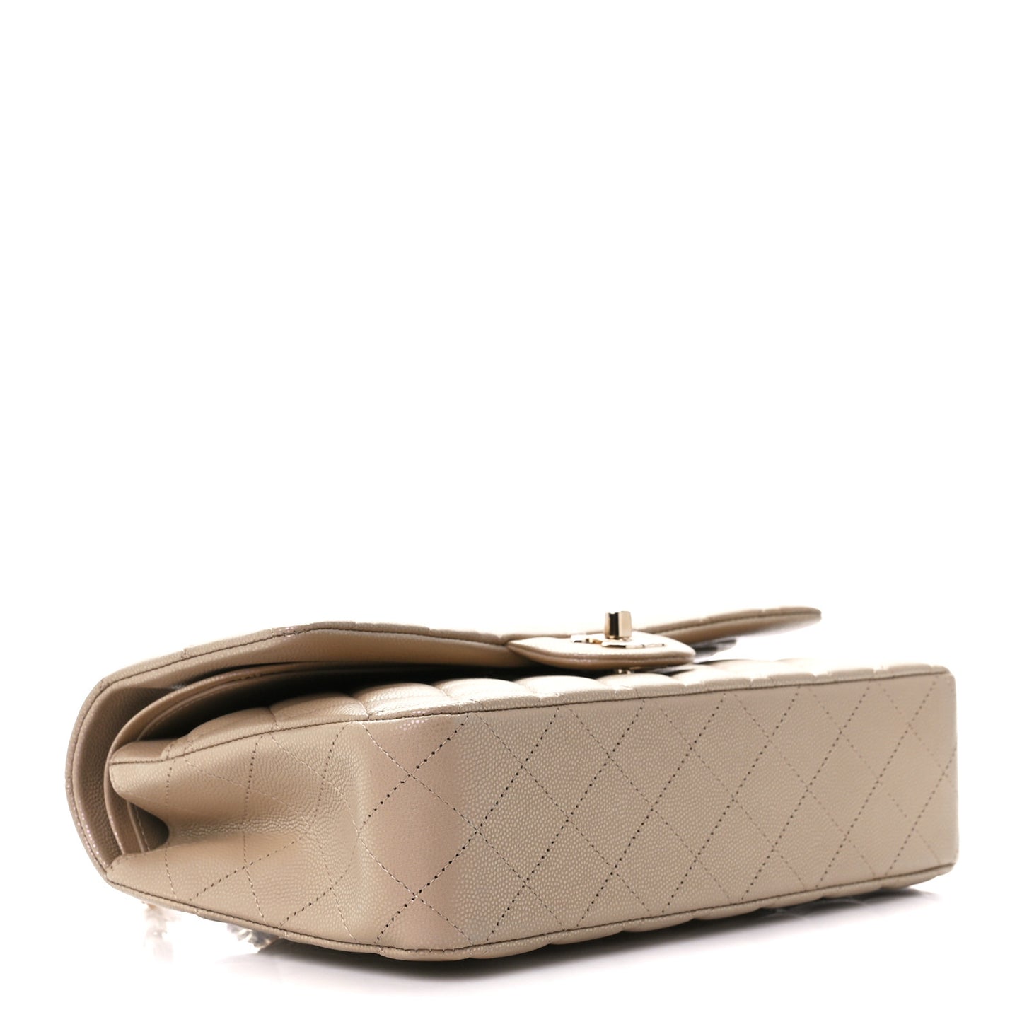 Iridescent Caviar Quilted Medium Double Flap Dark Beige