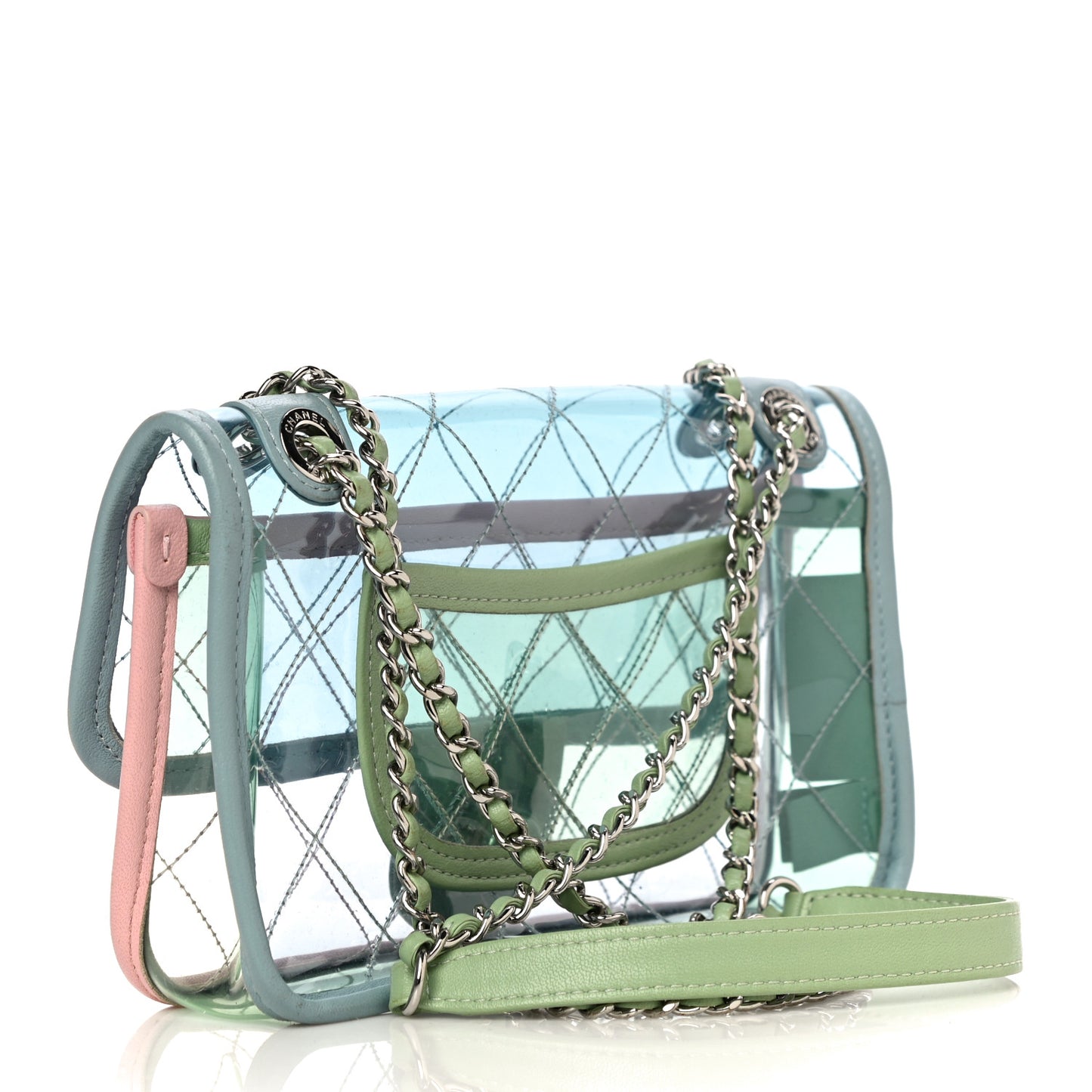 Lambskin PVC Quilted Mini Coco Splash Flap Blue Green