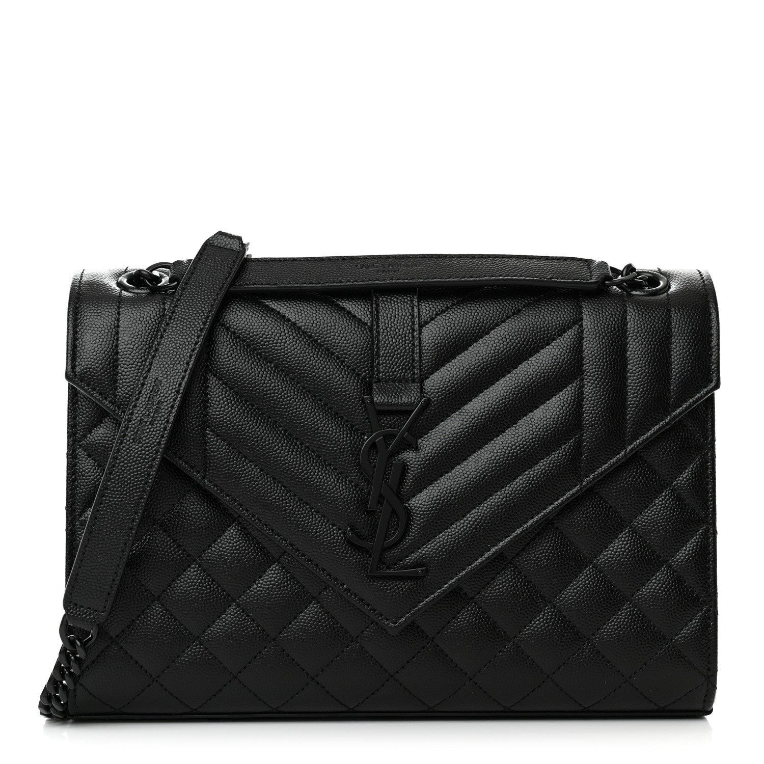 Saint Laurent Grain De Poudre Textured Mixed Matelasse Triquilt Medium Monogram Monochrome Satchel Black 1 of 11
