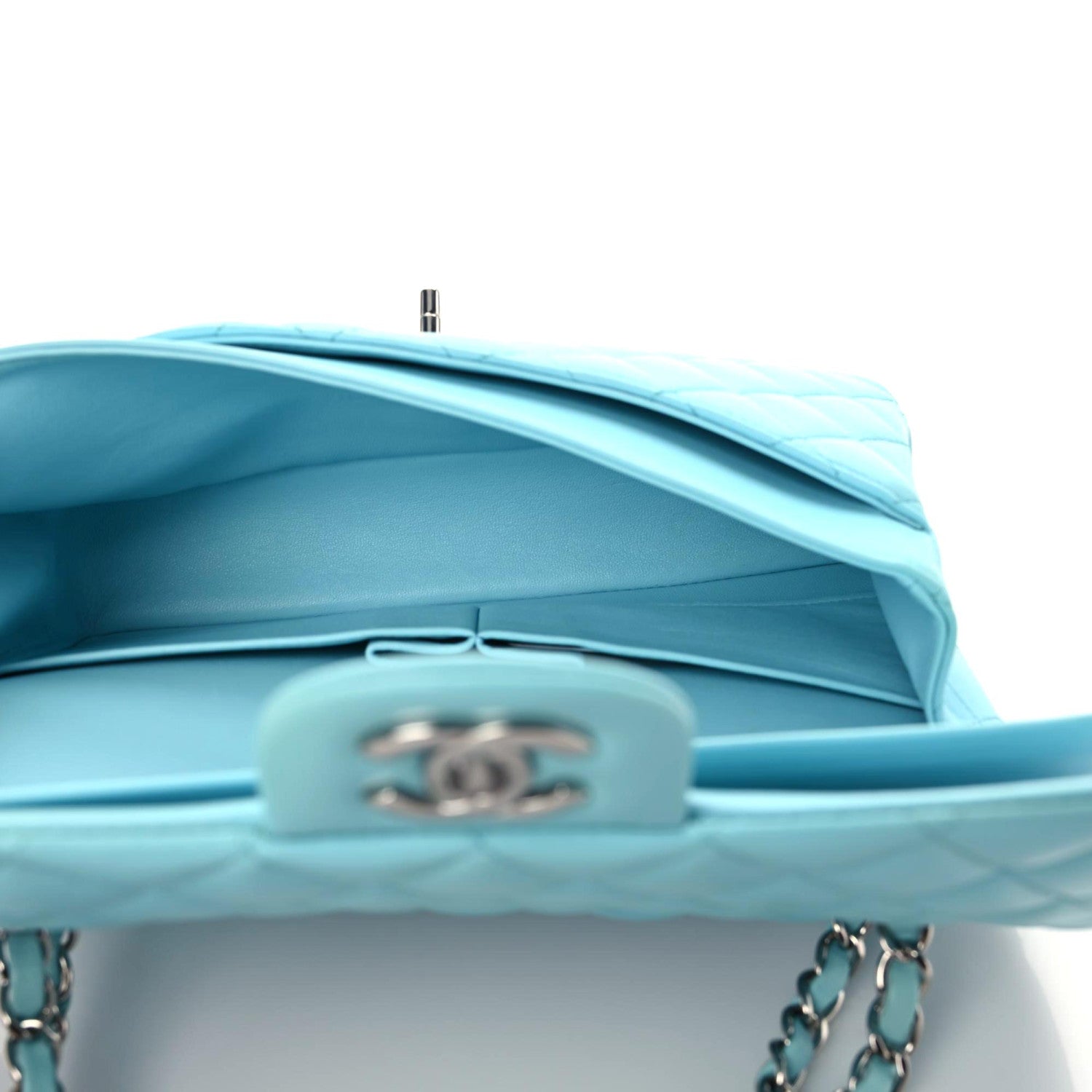 Chanel Lambskin Quilted Medium Double Flap Neon Blue 9 of 11