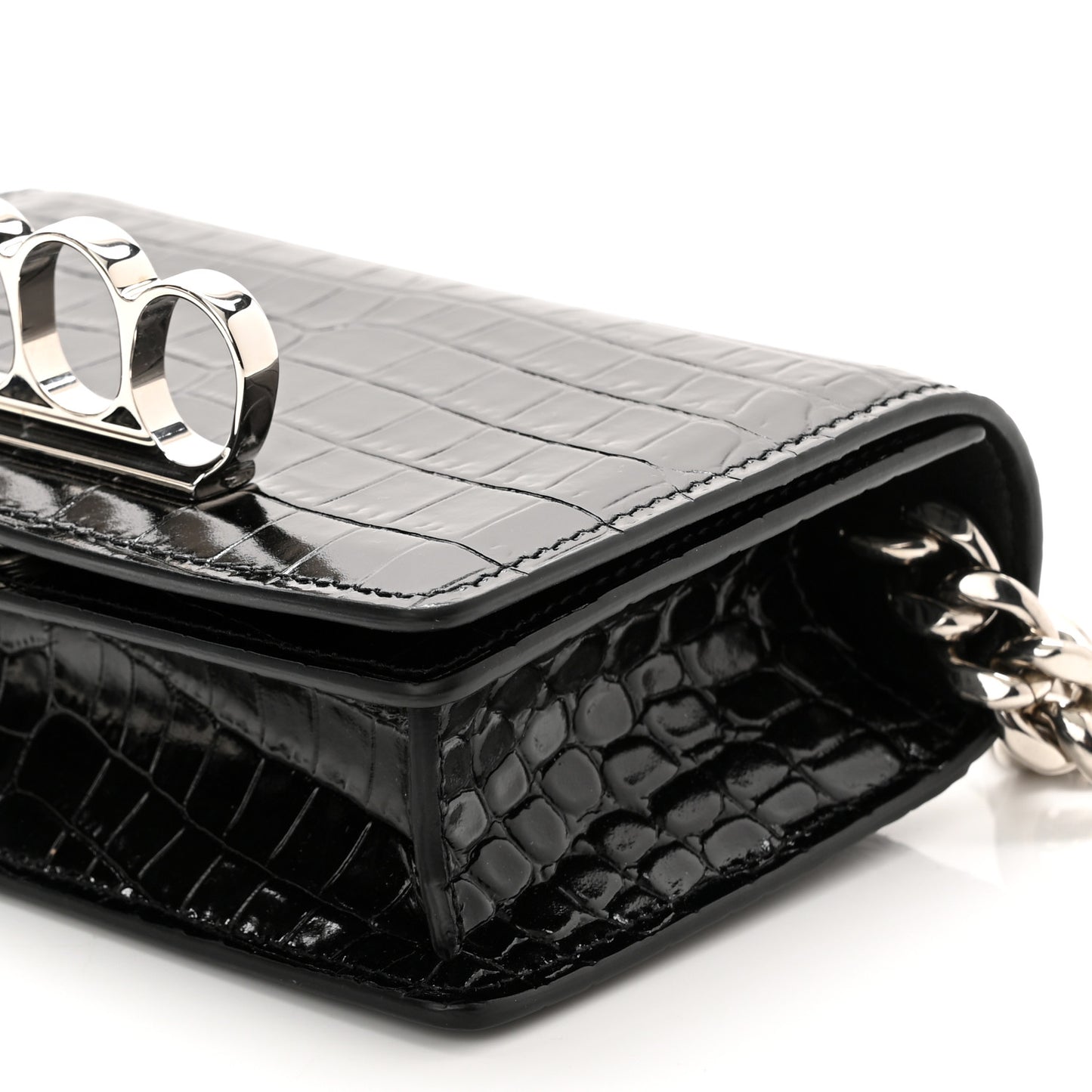 Croc Four Ring Knuckle Mini Chain Clutch Black