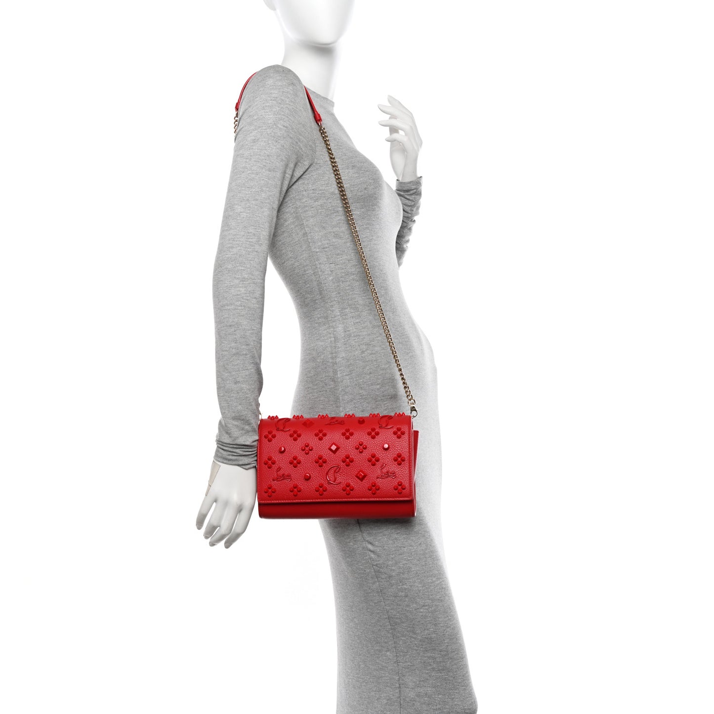 Calfskin Spikes Loubinthesky Paloma Clutch Red