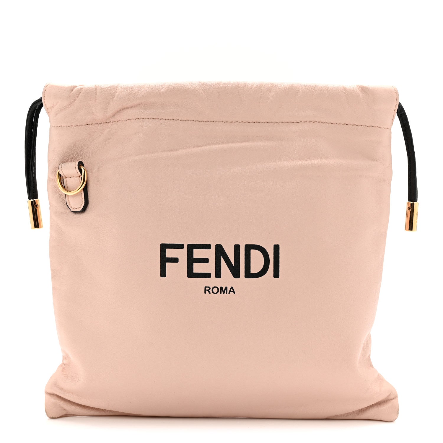 Fendi Soft Nappa Logo Small Drawstring Pouch Bag Rosa Quarzo Black