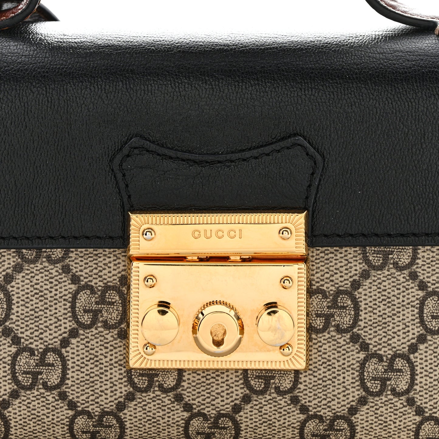 GG Supreme Monogram Calfskin Mini Padlock Top Handle Shoulder Bag Beige Black Cuir