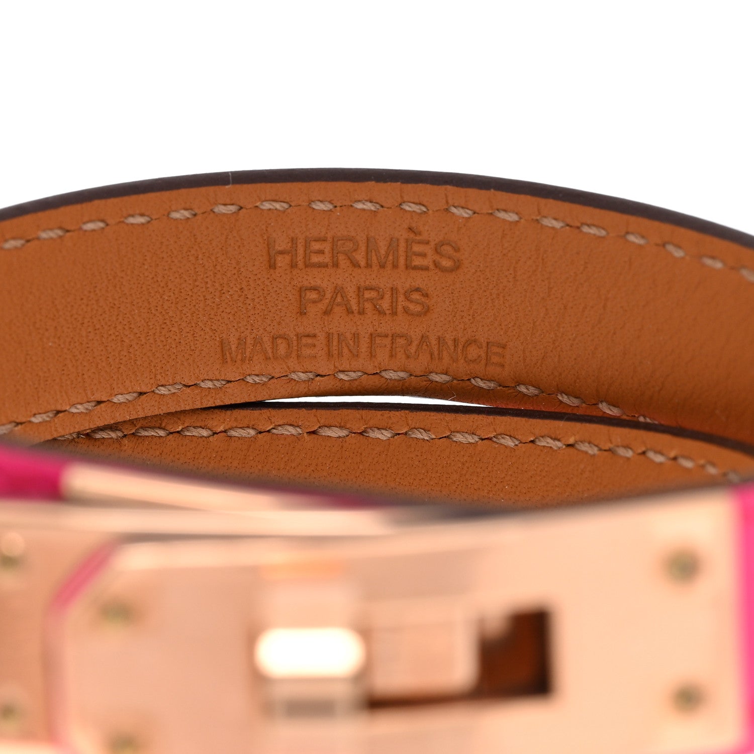Hermes Chevre Chamkila Kelly Double Tour Bracelet T1 Rose Pop 4 of 7