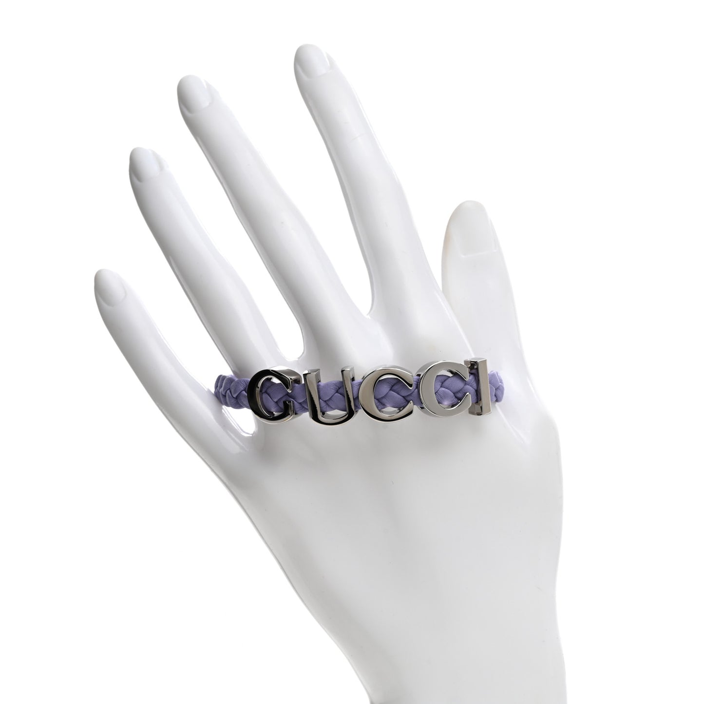 Calfskin Braided 'Gucci' Logo Bracelet S Lilac Silver
