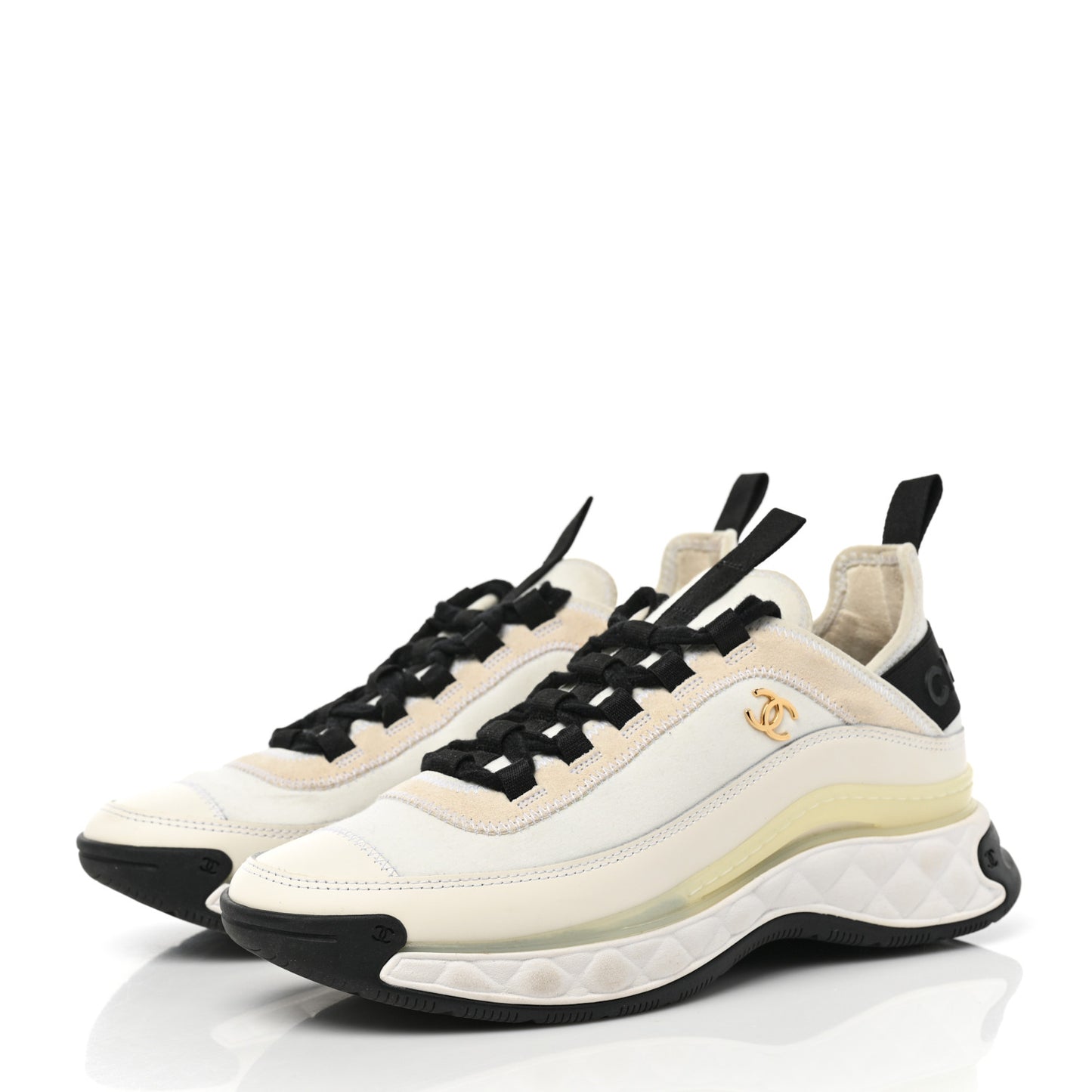 Velvet Calfskin Mixed Fibers CC Sneakers 38 Ivory Black