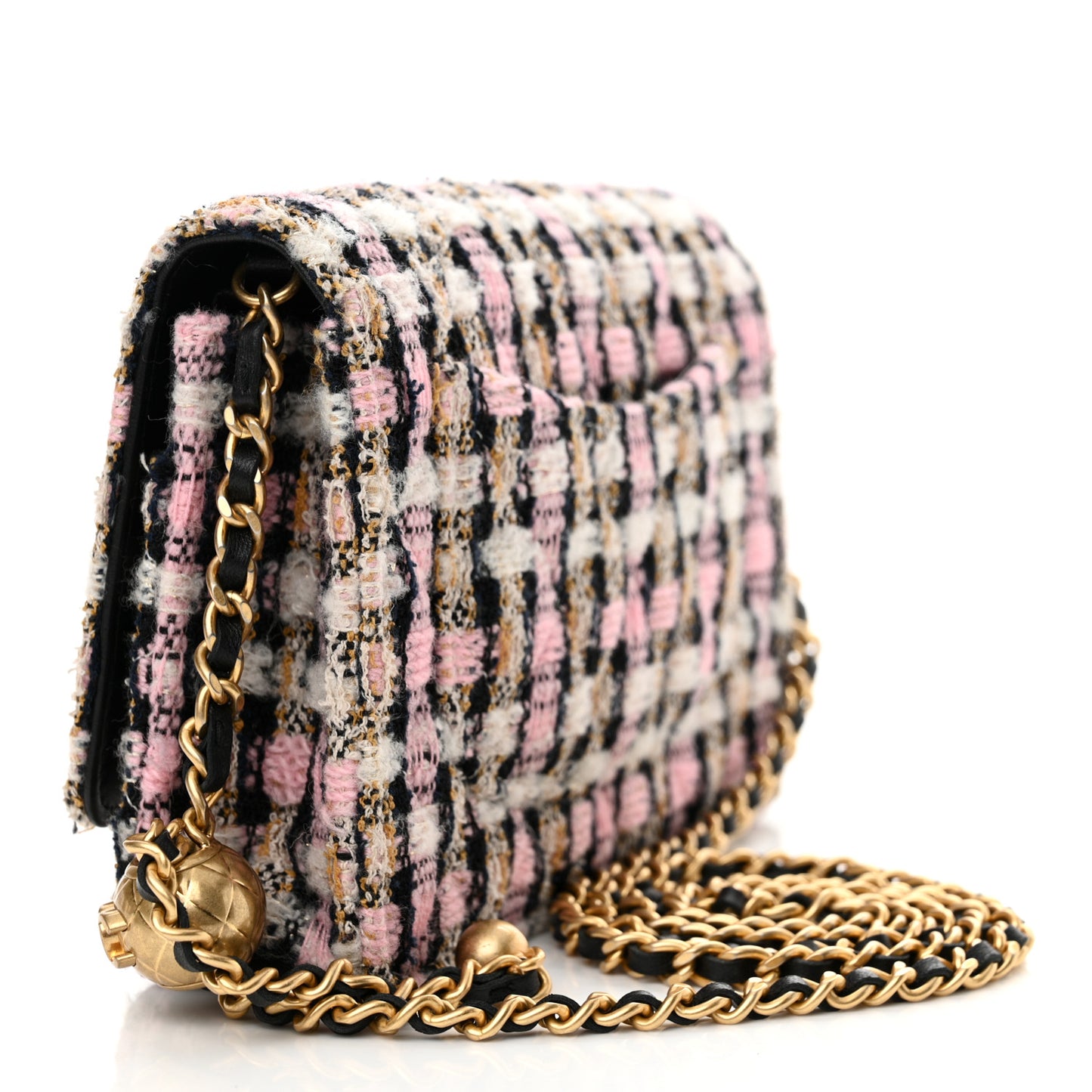 Tweed Quilted CC Pearl Crush Wallet On Chain WOC Pink Multicolor