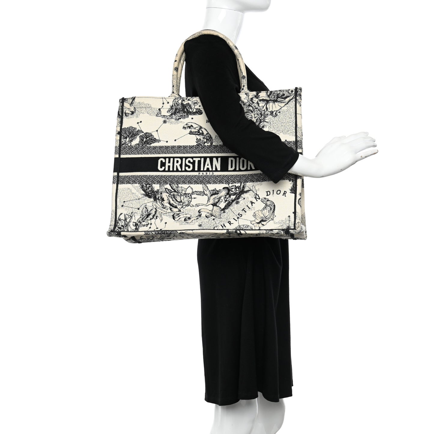 Canvas Embroidered Large Zodiac Toile De Jouy Book Tote Latte