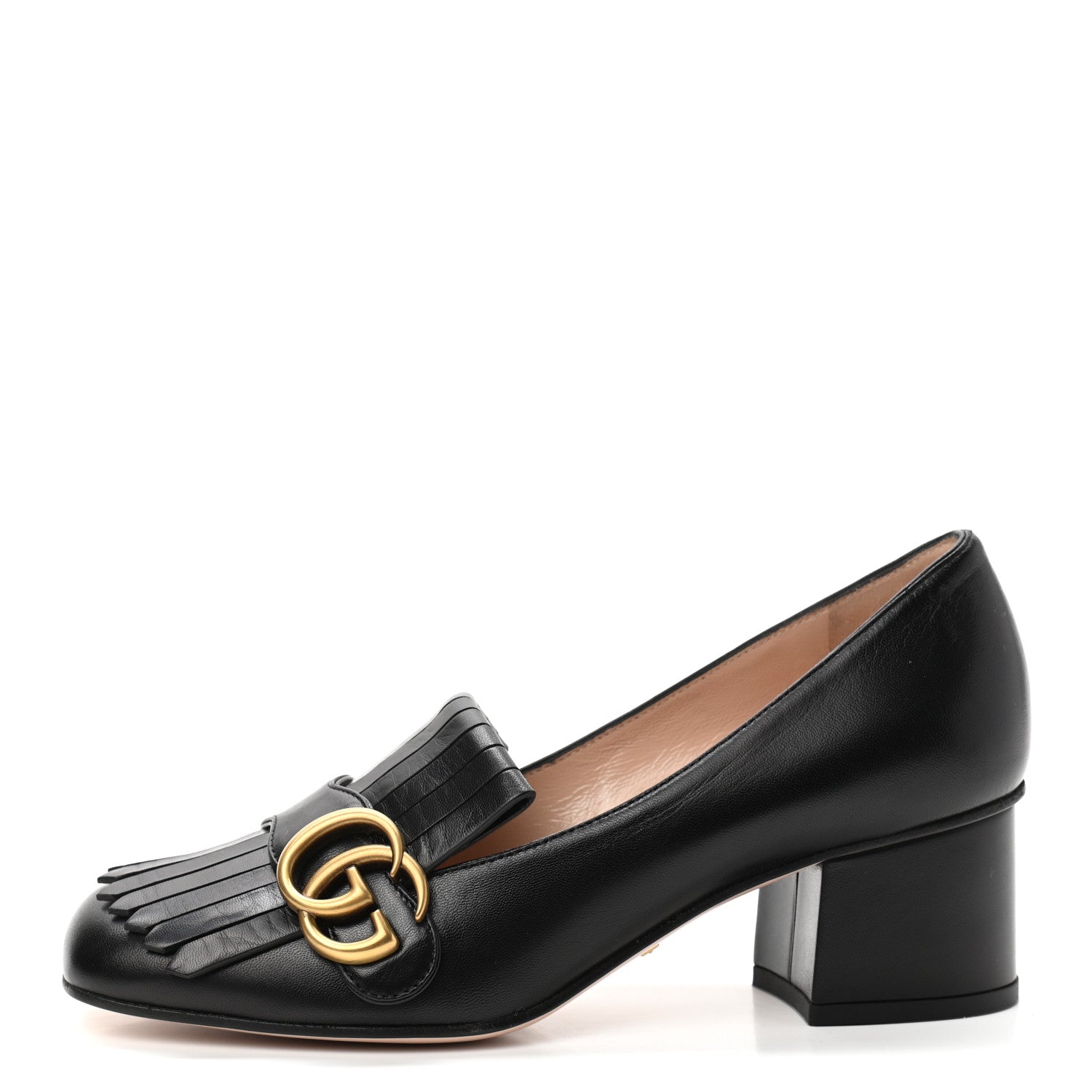 Gucci Malaga Kid GG Marmont Fringe 50mm Loafer Pumps 36 Black 1 of 9