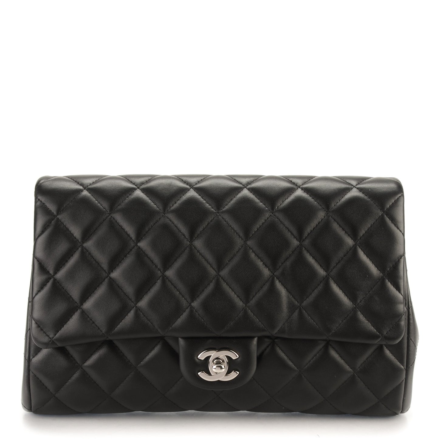 Lambskin Quilted Clutch With Chain Flap Black