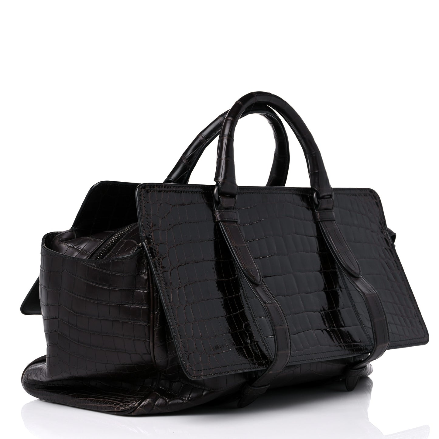Soft Crocodile Fume Satchel Charcoal Ebano