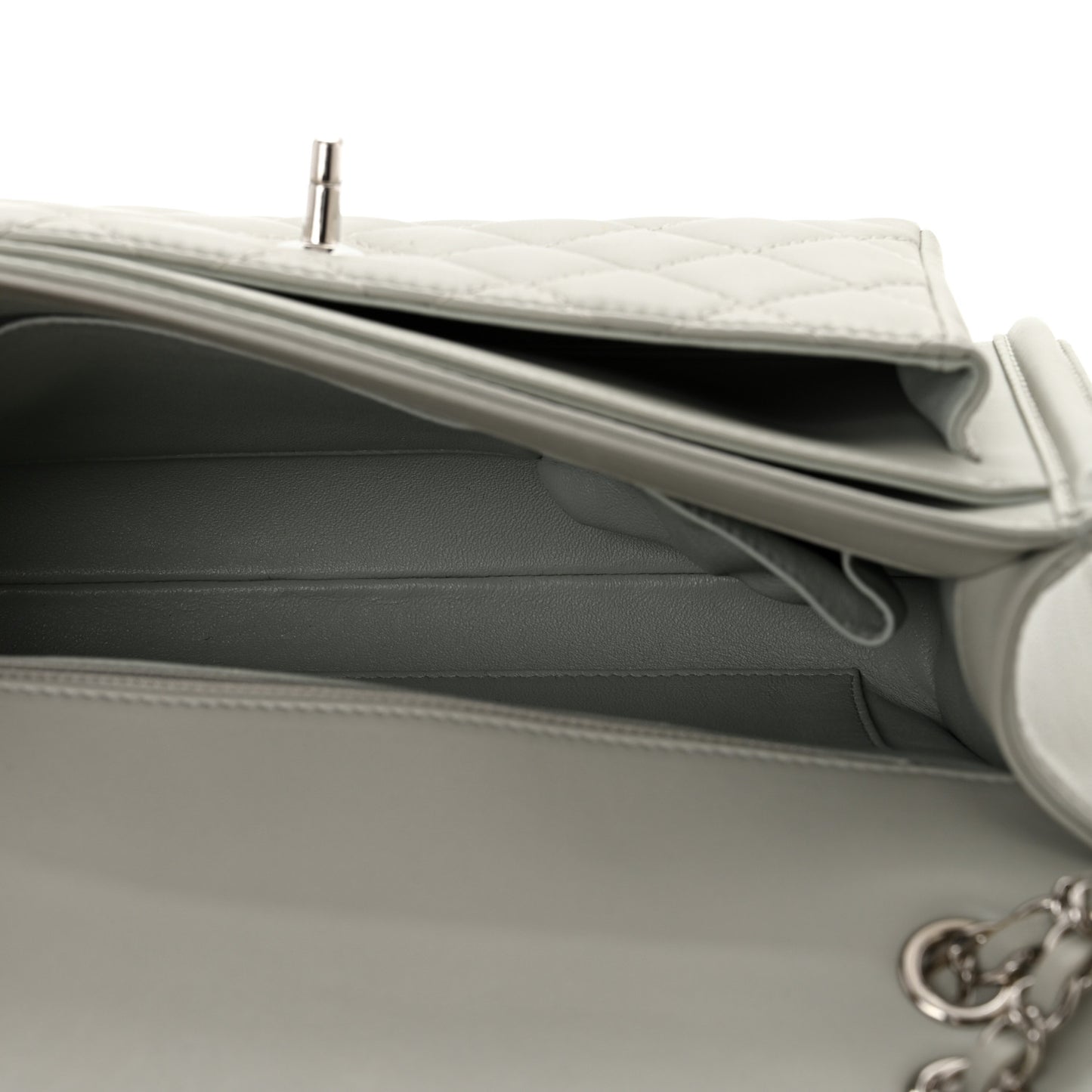 Lambskin Quilted Large Geometric Flap Light Grey
