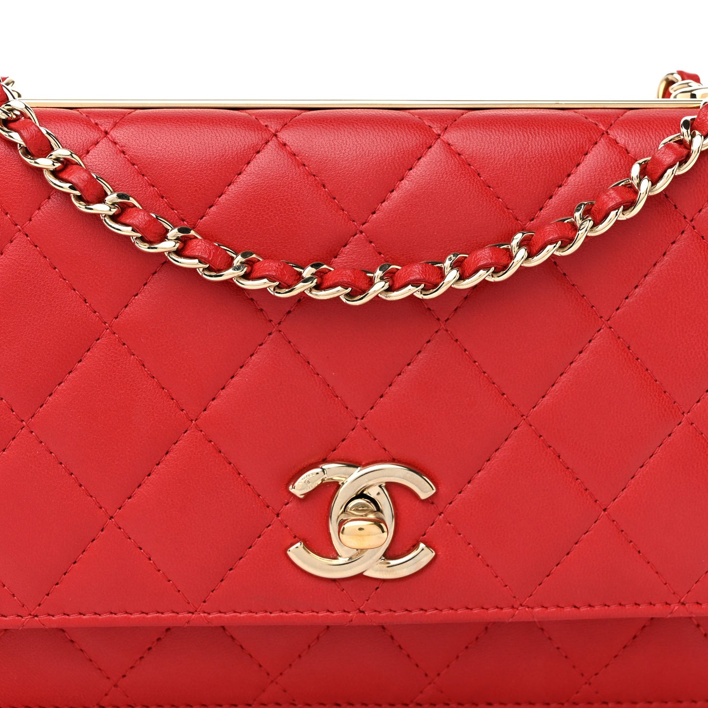 Lambskin Quilted Trendy CC Wallet On Chain WOC Red