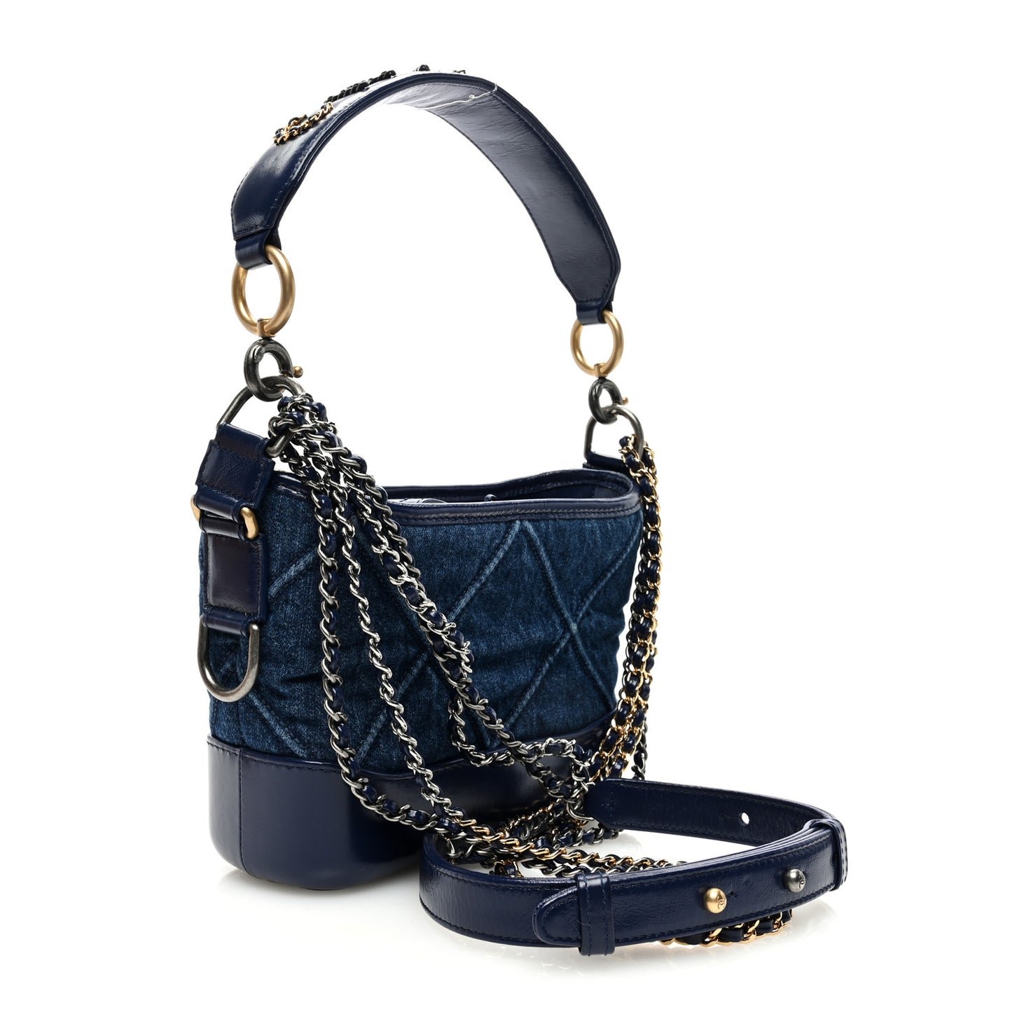 Denim Calfskin Quilted Small Gabrielle Logo Hobo Blue