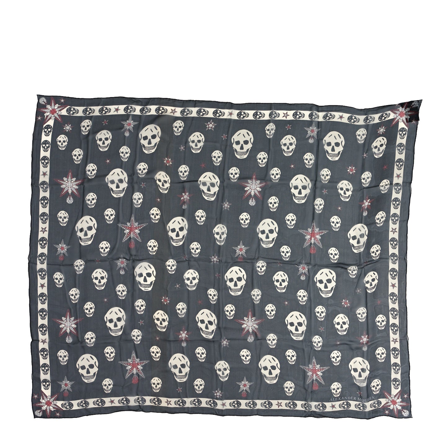 Silk Chiffon Star Skull Scarf Black Ivory