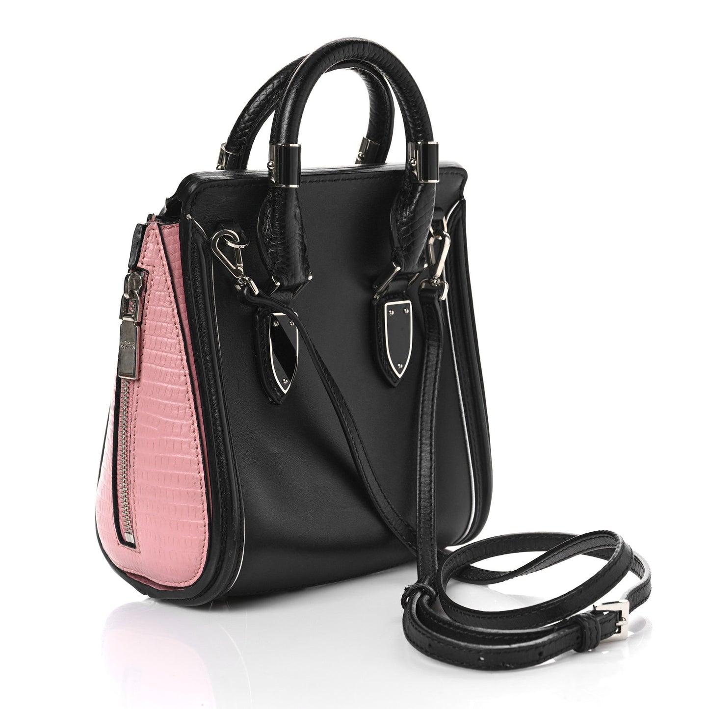 Soft Calfskin Small Enamel Plate Heroine Powder Black