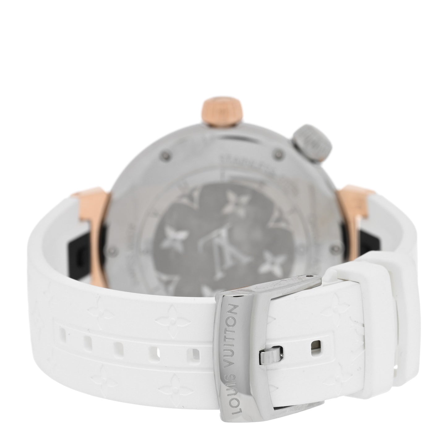 Stainless Steel 18K Rose Gold Rubber 39.5mm Tambour Street Diver Quartz Watch White White