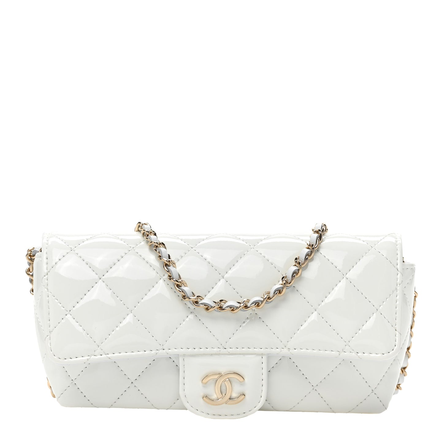 Patent Quilted Glasses Case With Chain White