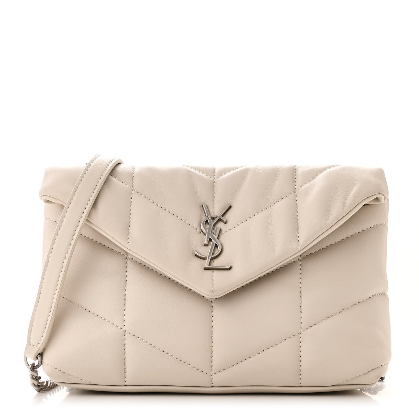 SAINT LAURENT Lambskin Quilted Toy Loulou Puffer Monogram Chain Satchel Crema Soft
