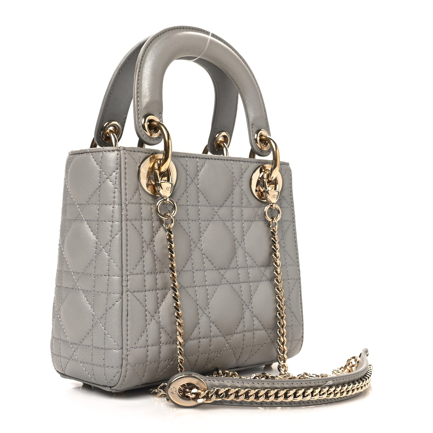 Metallic Lambskin Cannage Mini Lady Dior Grey