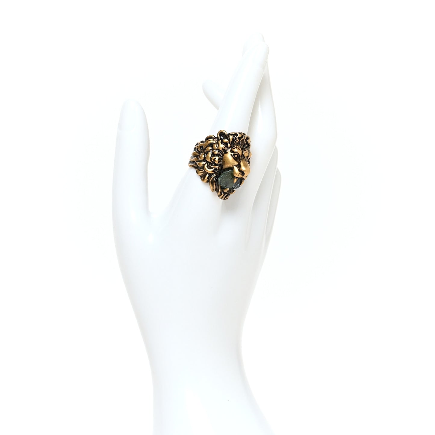 Metal Crystal Lion Head Ring 58 8.25 Aged Gold