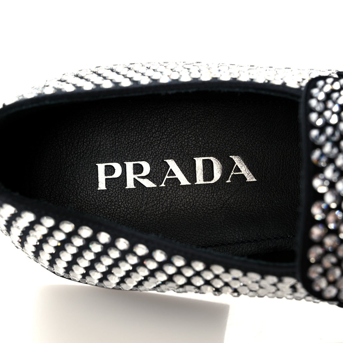 Satin Crystal Metal Triangle Logo Mens Loafers 7 Crystal
