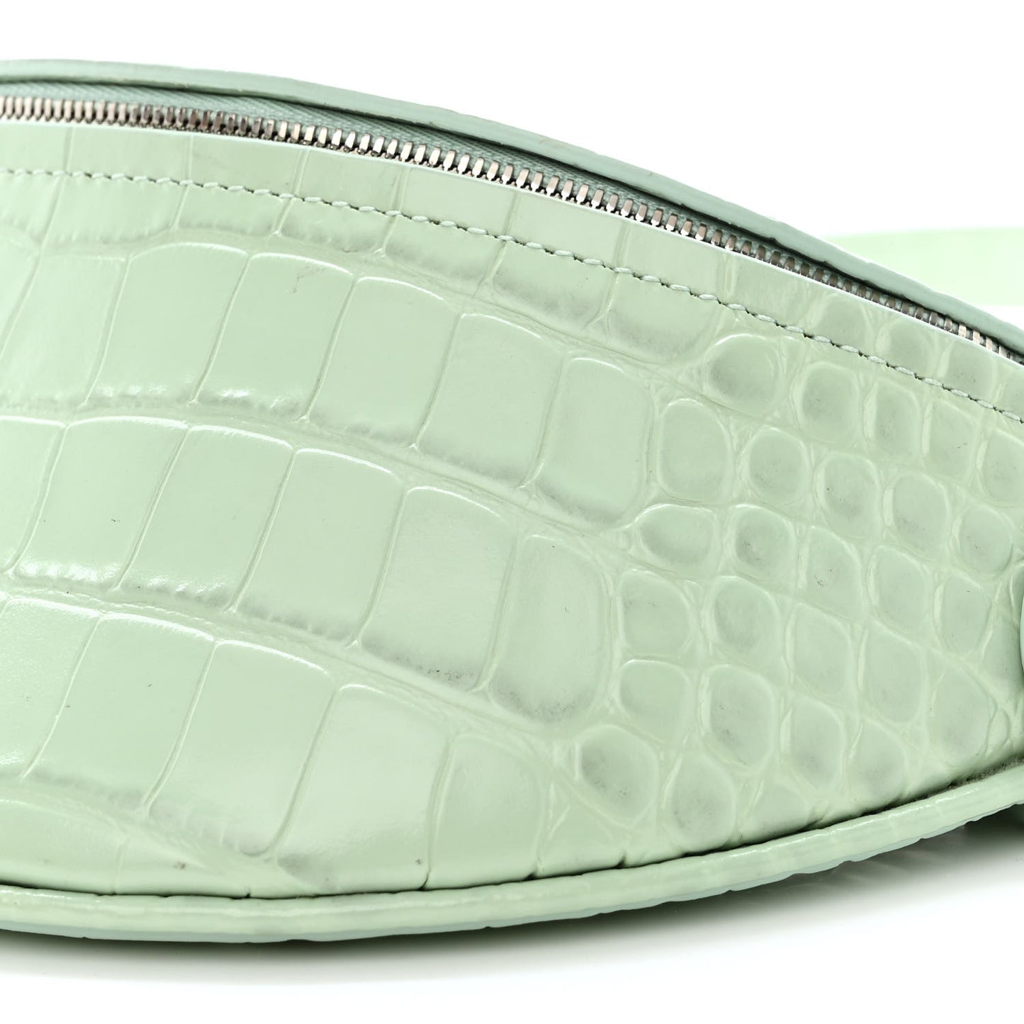 Shiny Calfskin Charms Crocodile Embossed XXS Souvenir Belt Bag Light Green