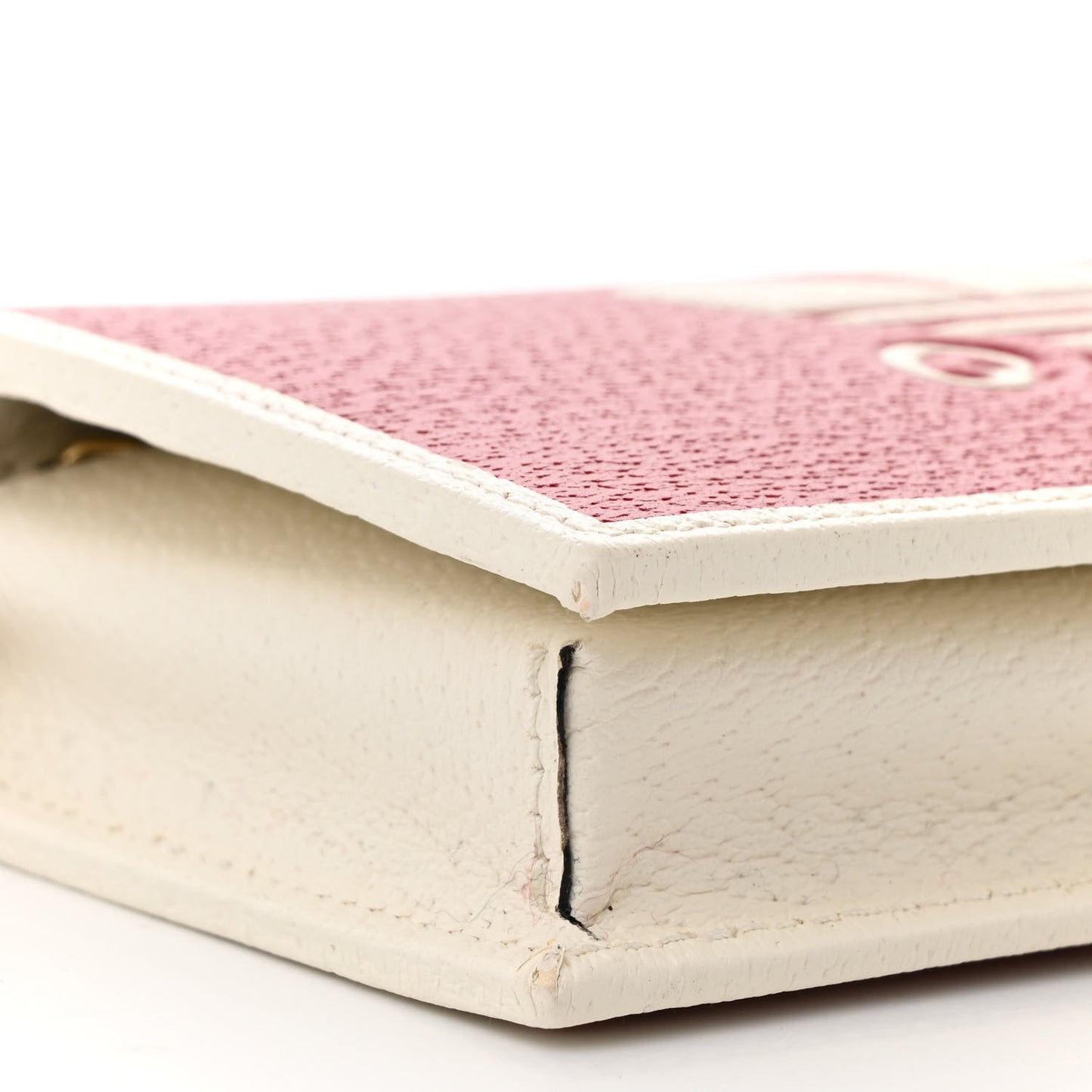 X ADIDAS Textured Dollar Calfskin Trefoil Embossed Wallet On Chain Hibiscus Red Off White