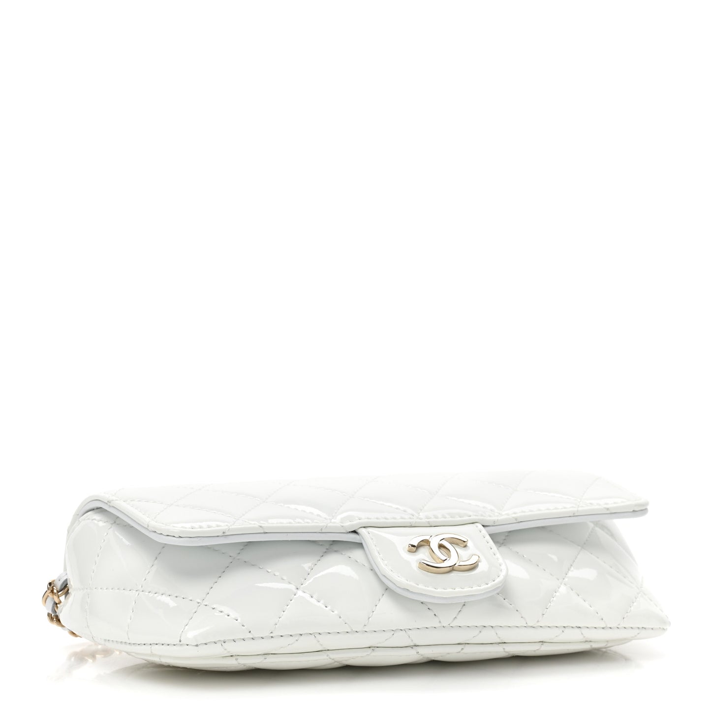 Patent Quilted Glasses Case With Chain White