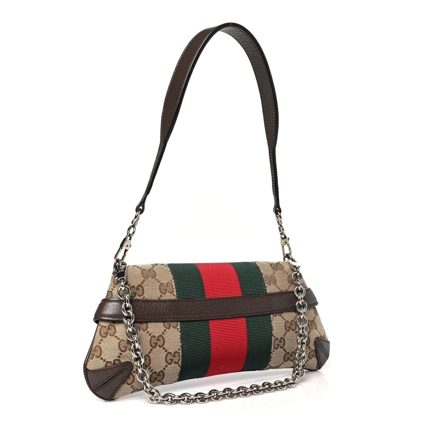 Monogram Textured Dollar Calfskin Heavy Grosgrain Web Small Maxi Horsebit Chain Shoulder Bag Beige Ebony New Acero