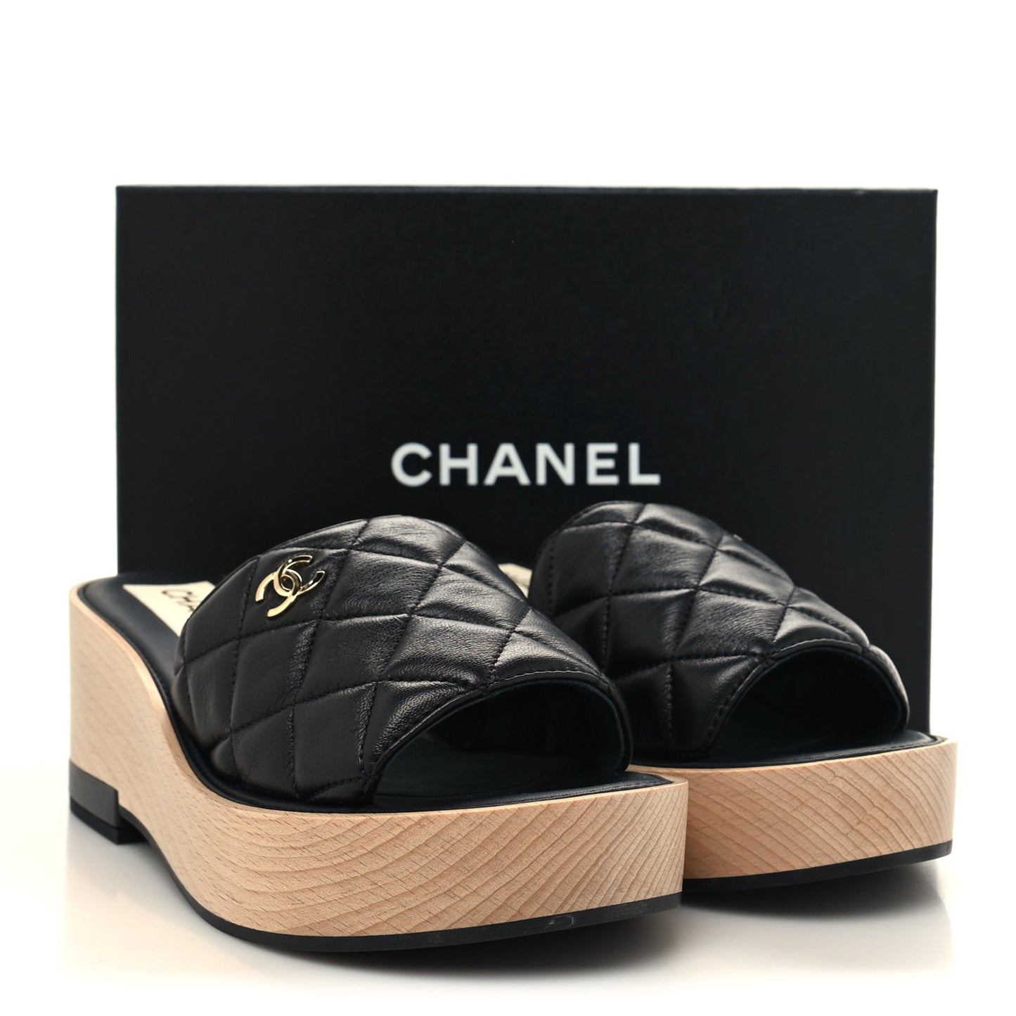 Lambskin Quilted CC Wedge Sandals 39 Black