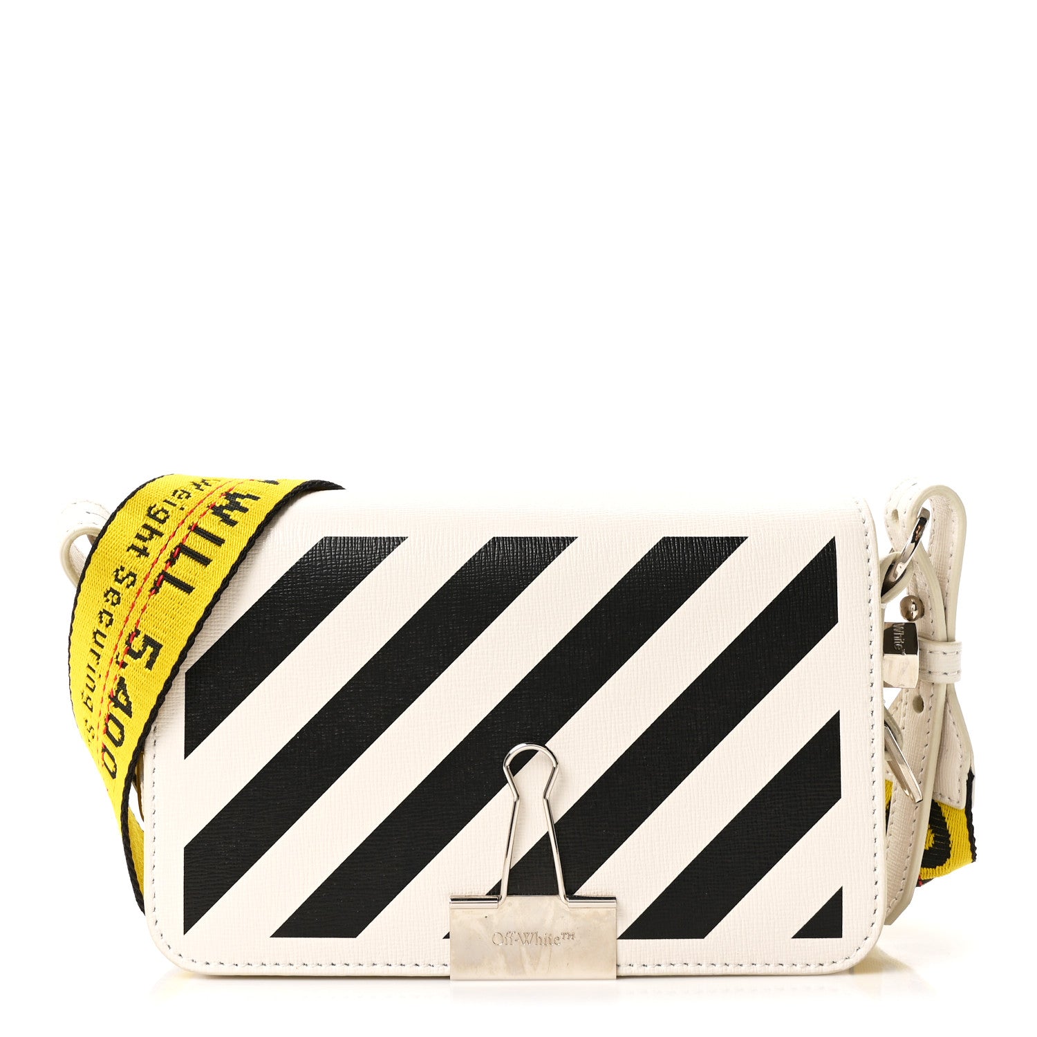 Off-White Saffiano Striped Mini Diag Binder Clip Bag White Black