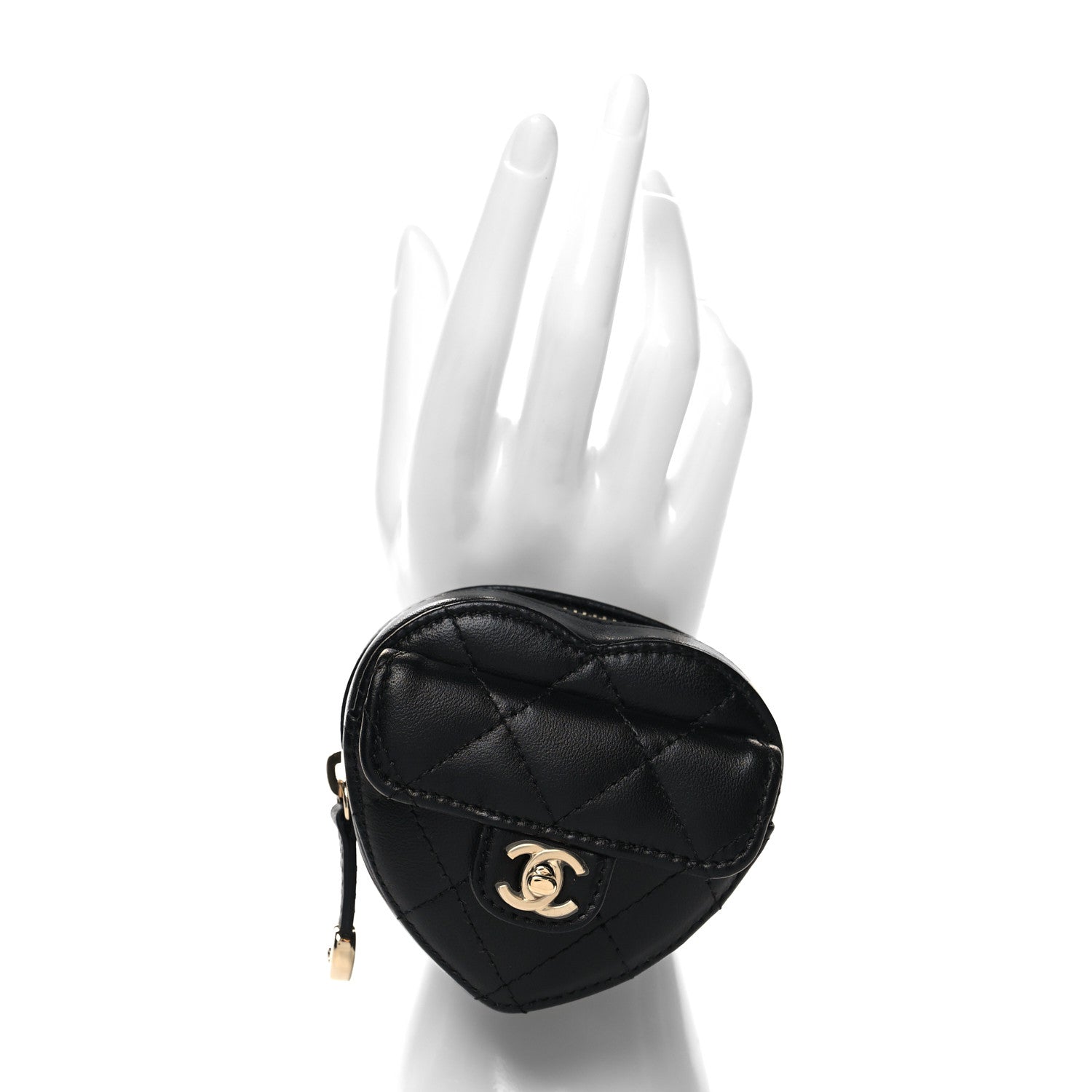 Chanel Lambskin Quilted CC In Love Heart Zipped Arm Coin Purse Black 2 of 9